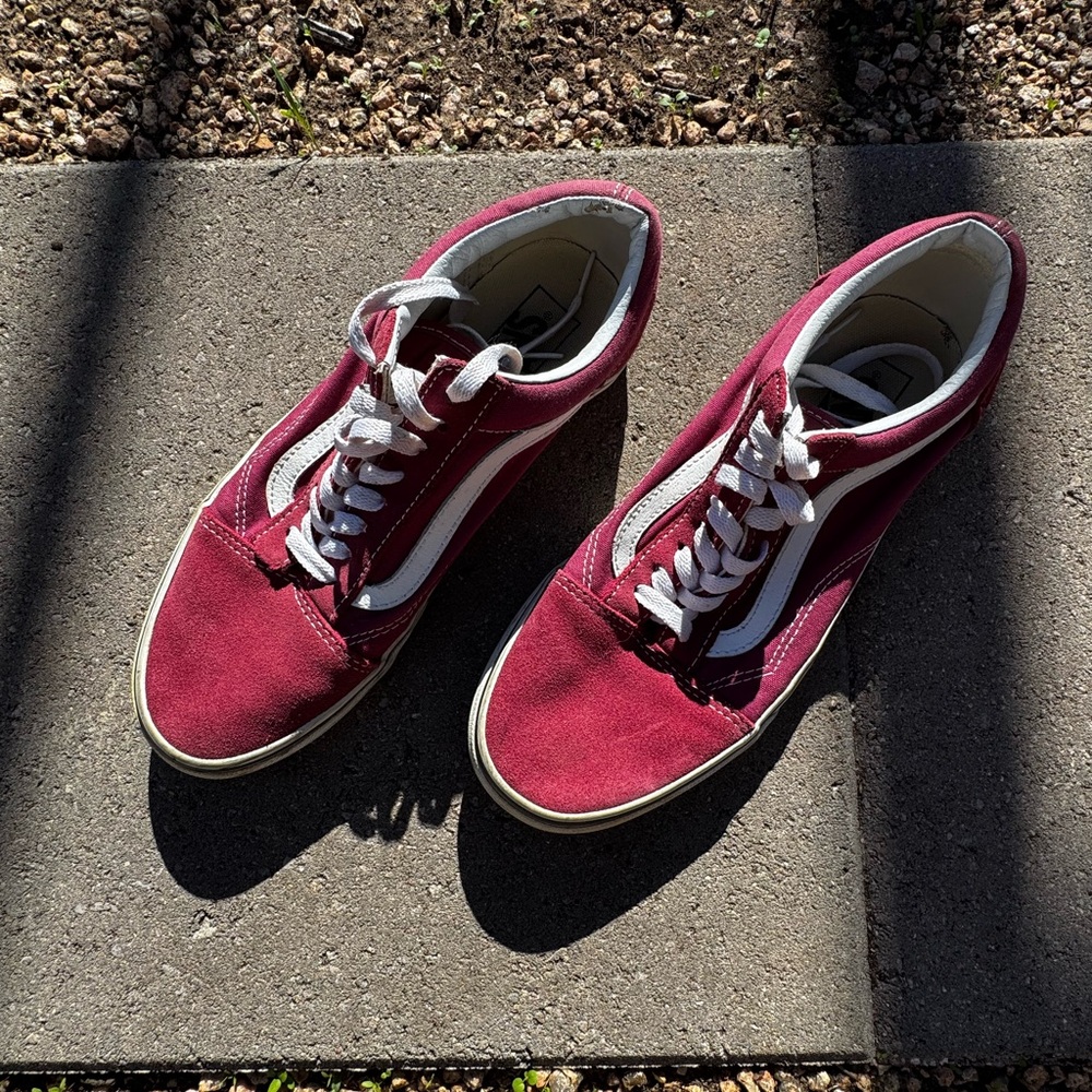 Vans - Burgundy and White, Suede and Canvas Sneakers